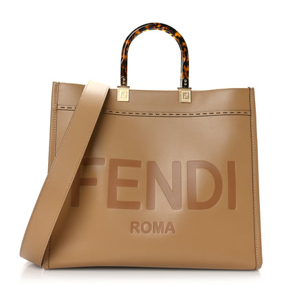 Fendi Vitello King Plexiglass Logo Embossed Medium Fendi Sunshine Shopper Tote Miele Scuro 1 of 8