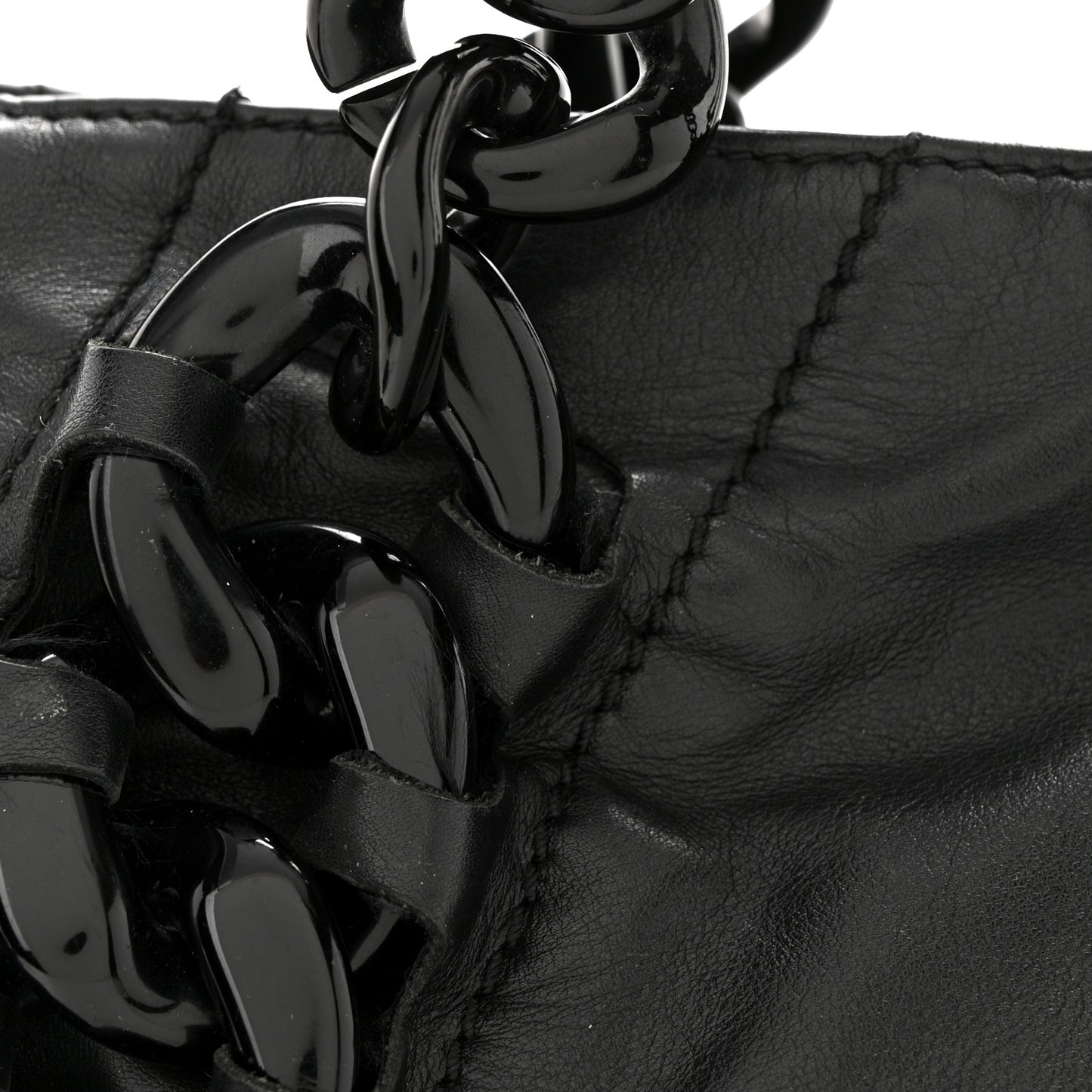 Calfskin Modern Chain Rhodoid East West Tote Black