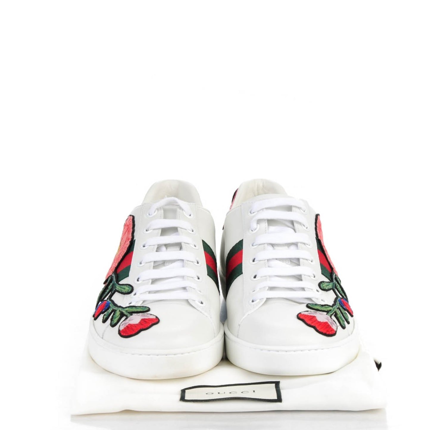 Calfskin Web Floral Embroidered Ace Sneakers 39.5 White