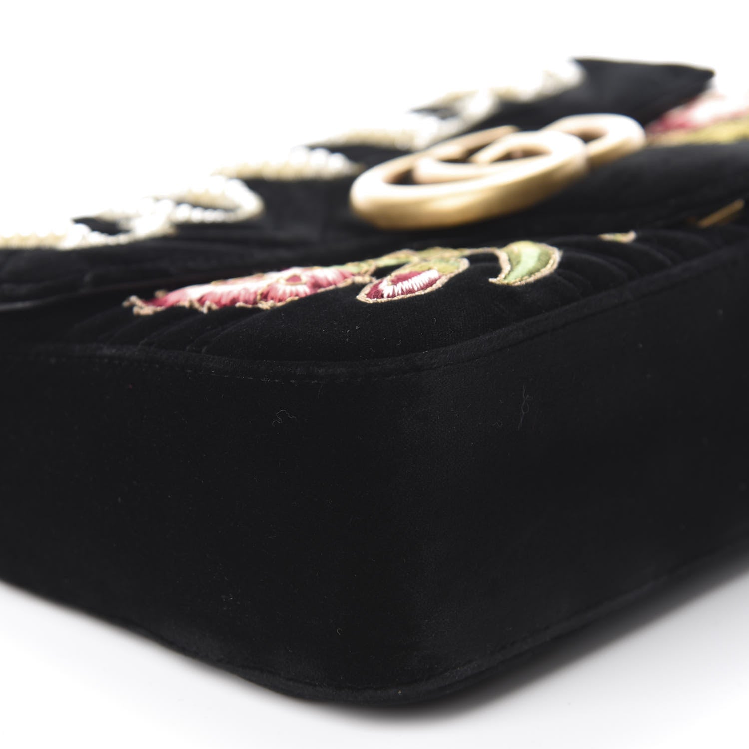 Gucci Velvet Matelasse Loved Embroidered Medium GG Marmont Shoulder Bag Black 6 of 10