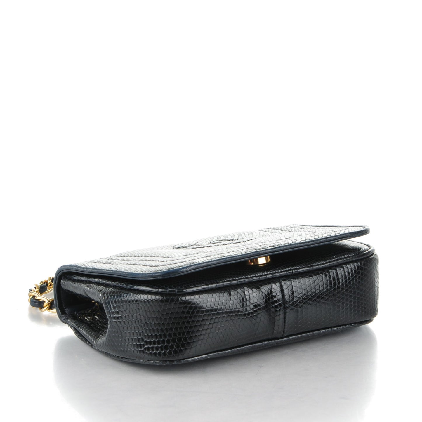 Lizard Mini Flap Shoulder Bag Navy