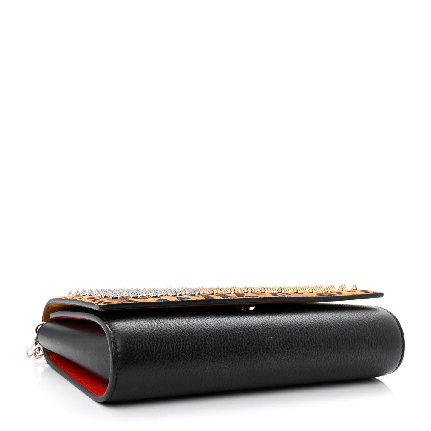 Leopard Calfskin Spikes Paloma Clutch Black