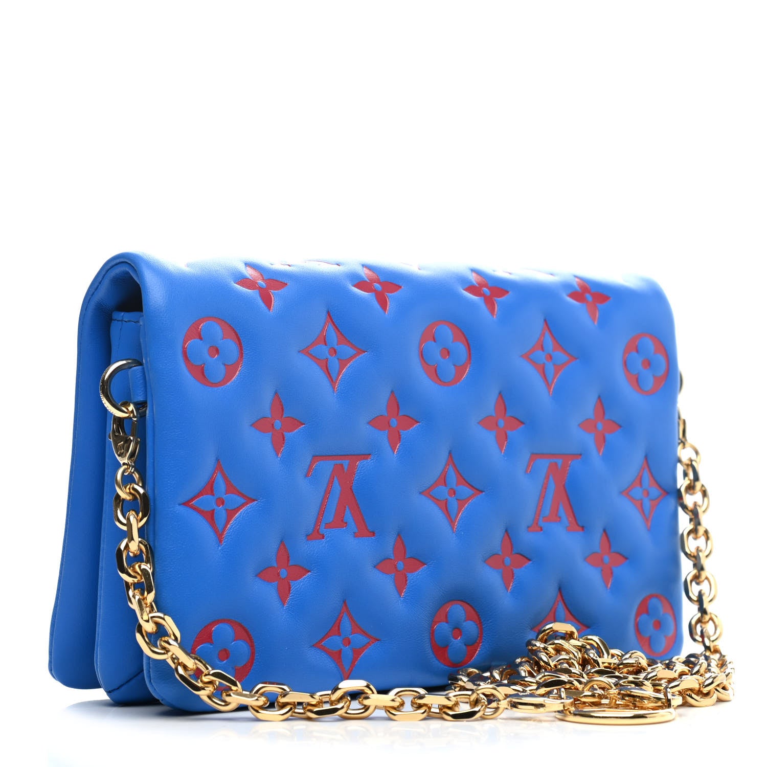 Louis Vuitton Lambskin Embossed Monogram Vuittamins Pochette Coussin Blue Red 2 of 4