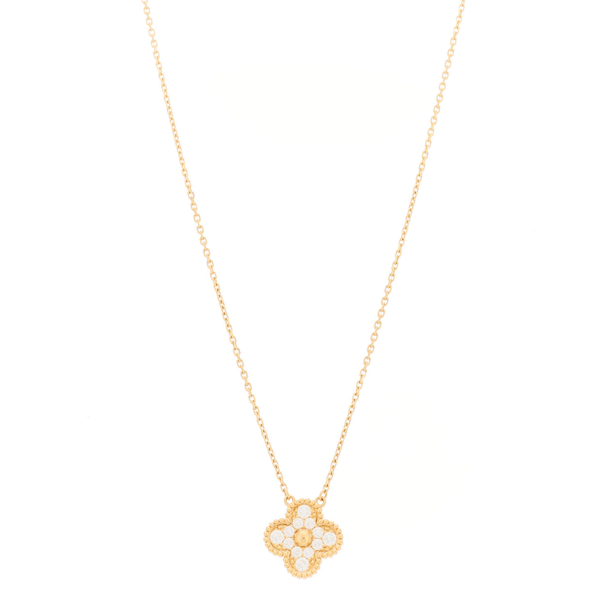 Van Cleef & Arpels 18K Yellow Gold Diamond Vintage Alhambra Pendant Necklace 1 of 5