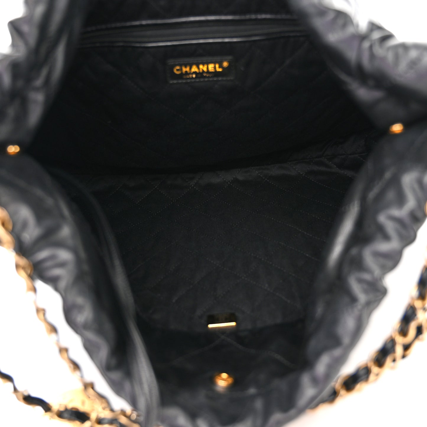 Shiny Calfskin Quilted Chanel 22 Black