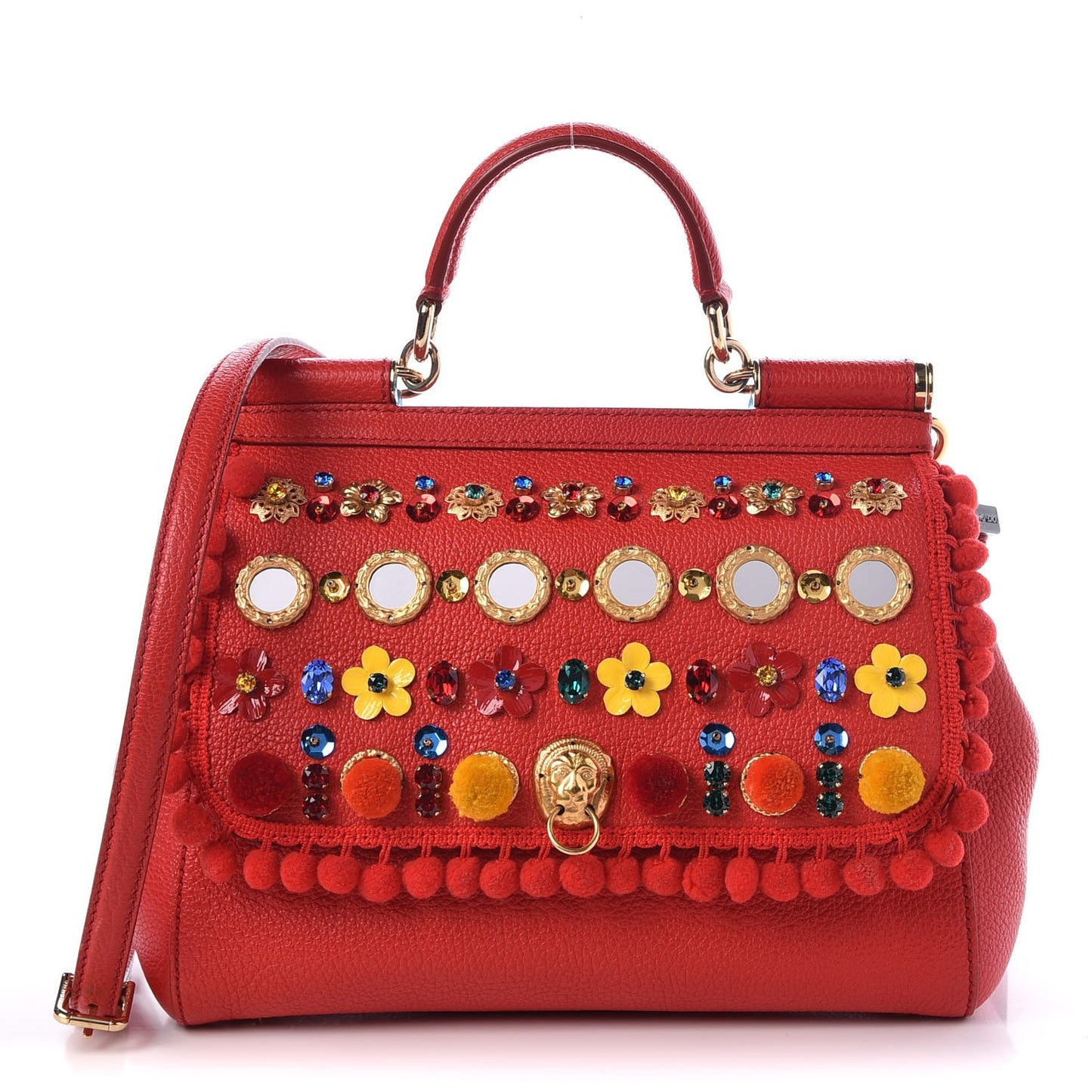 Calfskin Embellished Medium Miss Sicily Satchel Red