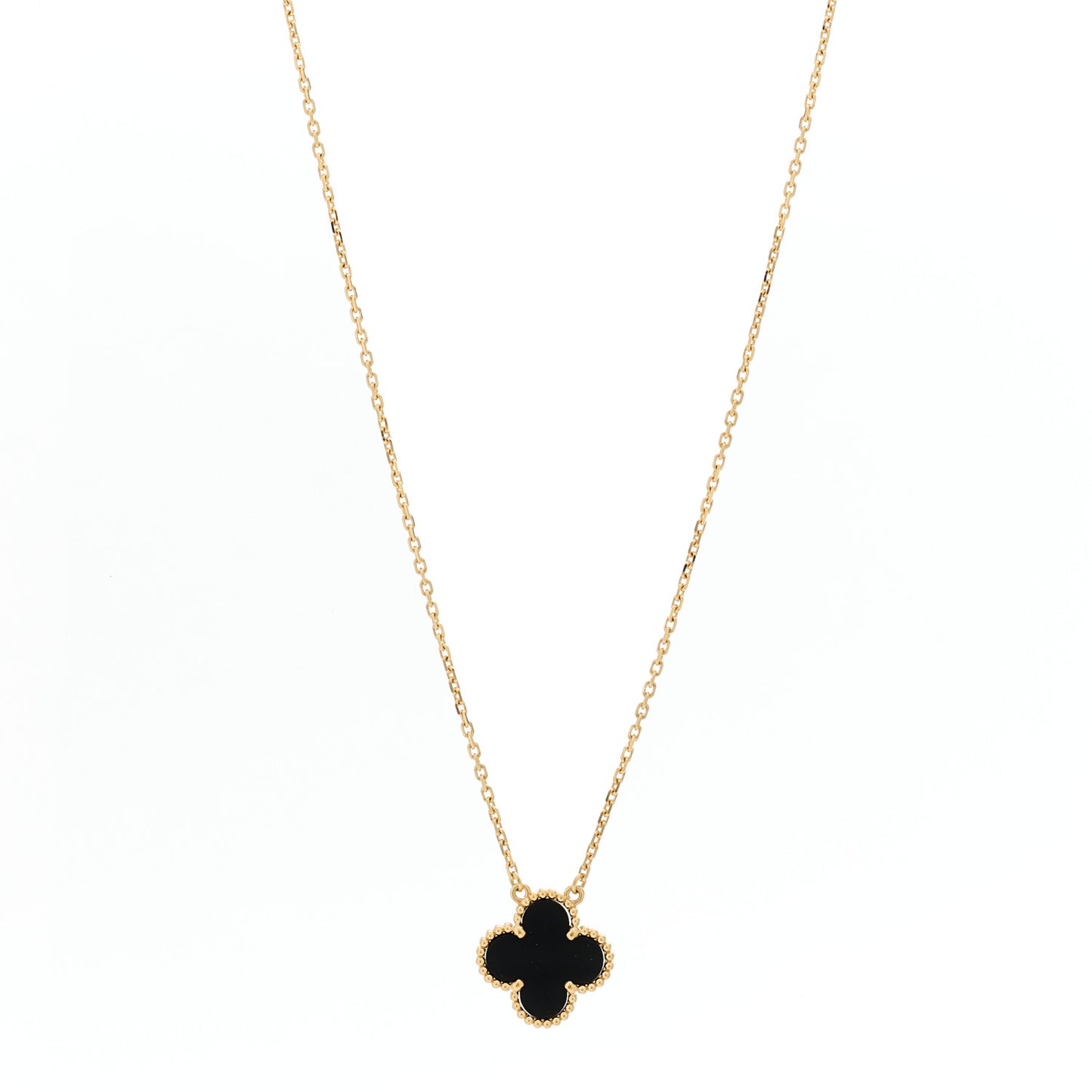 18K Yellow Gold Black Onyx Vintage Alhambra Pendant Necklace