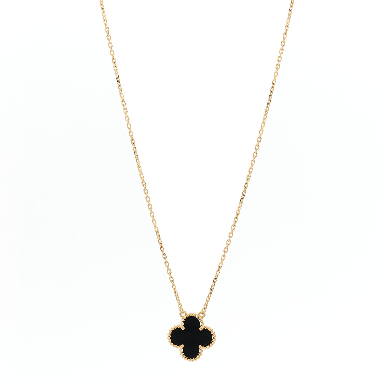 Van Cleef & Arpels 18K Yellow Gold Black Onyx Vintage Alhambra Pendant Necklace 1 of 5