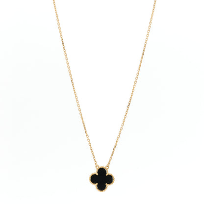 Van Cleef & Arpels 18K Yellow Gold Black Onyx Vintage Alhambra Pendant Necklace 1 of 5