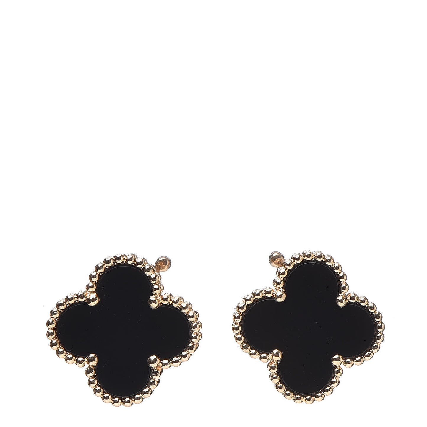 18K Yellow Gold Black Onyx Vintage Alhambra Earrings