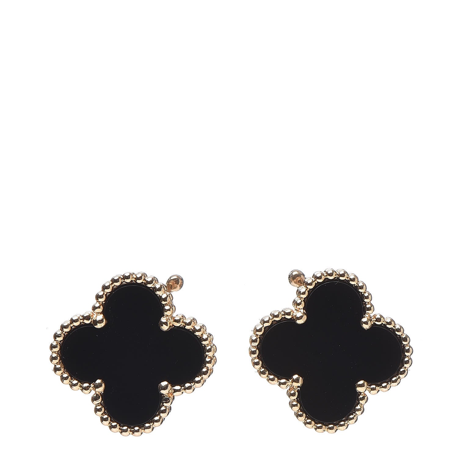 Van Cleef & Arpels 18K Yellow Gold Black Onyx Vintage Alhambra Earrings 1 of 4