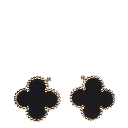 Van Cleef & Arpels 18K Yellow Gold Black Onyx Vintage Alhambra Earrings 1 of 4