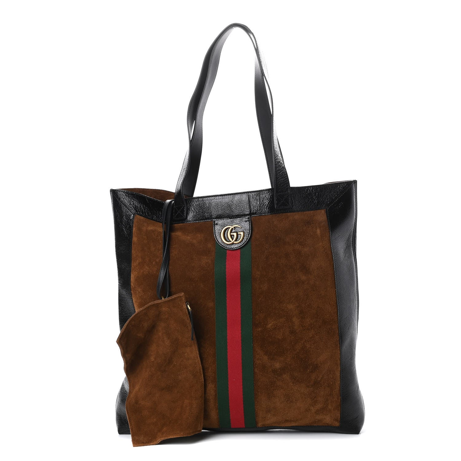 Gucci Suede Patent Web Large Ophidia Vertical Shopping Tote Nocciola Black 1 of 14