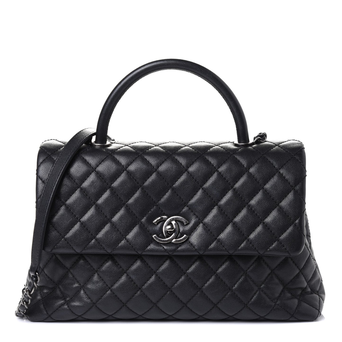 Caviar Quilted Medium Coco Handle Flap Black