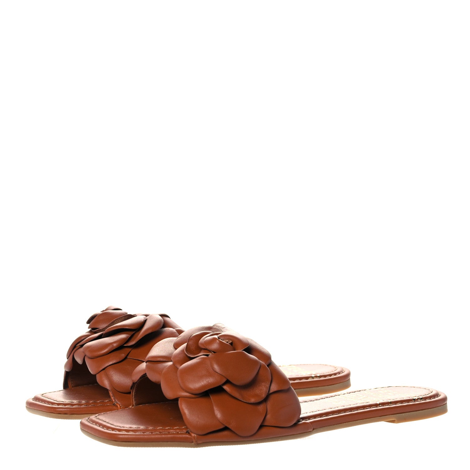 Valentino Garavani Calfskin Atelier 03 Rose Edition Slide Sandals 38 Cuoio 3 of 10