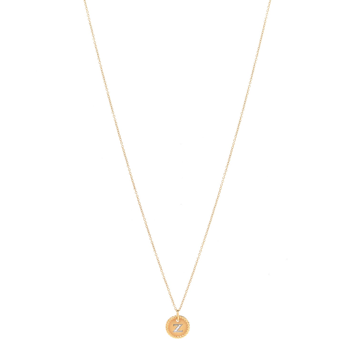 David Yurman 18K Yellow Gold Diamond Initial Z Charm Necklace 1 of 6