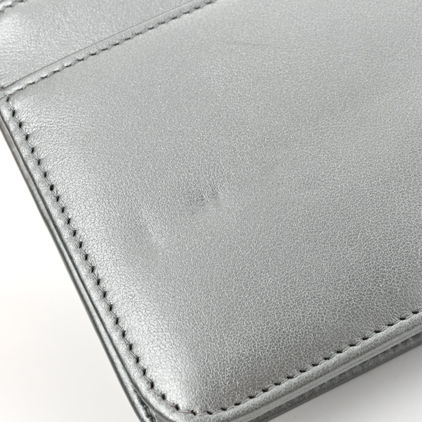 Metallic Lambskin Camellia Crystal Wallet on Chain WOC Silver