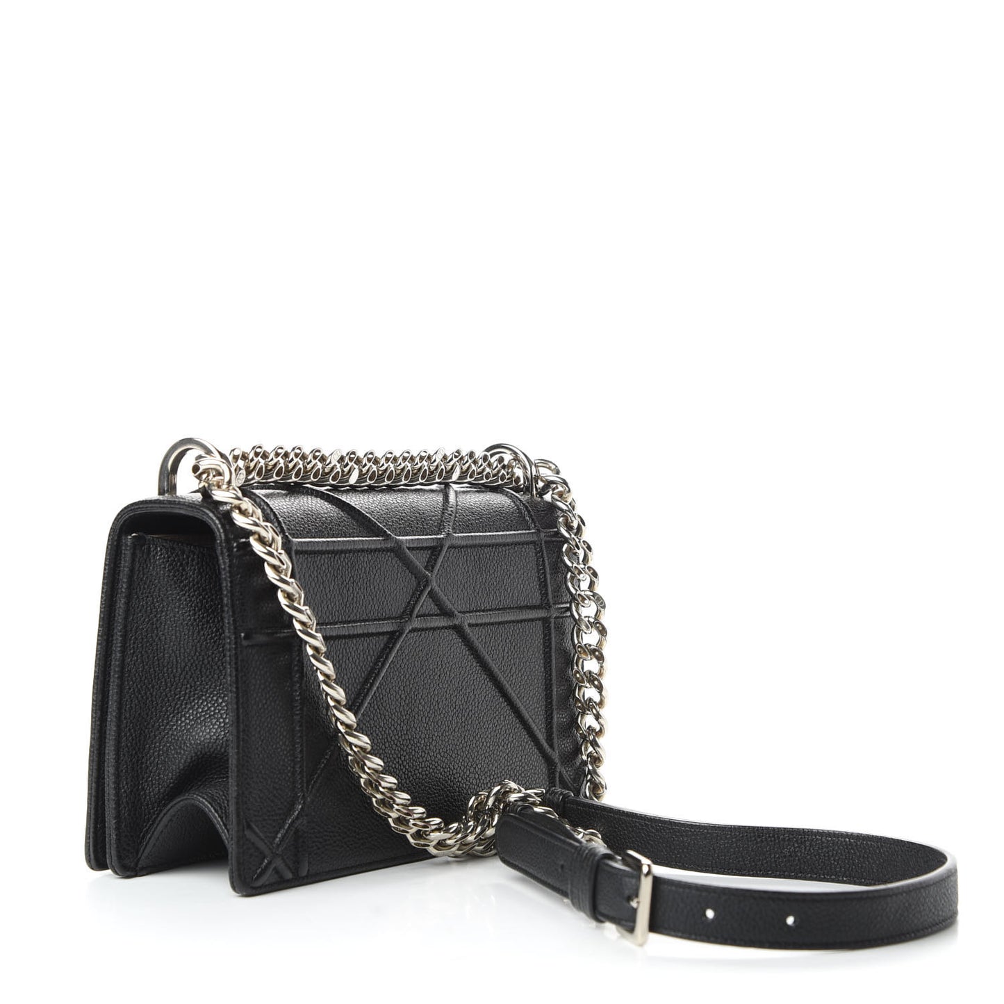Grained Calfskin Small Diorama Flap Bag Black
