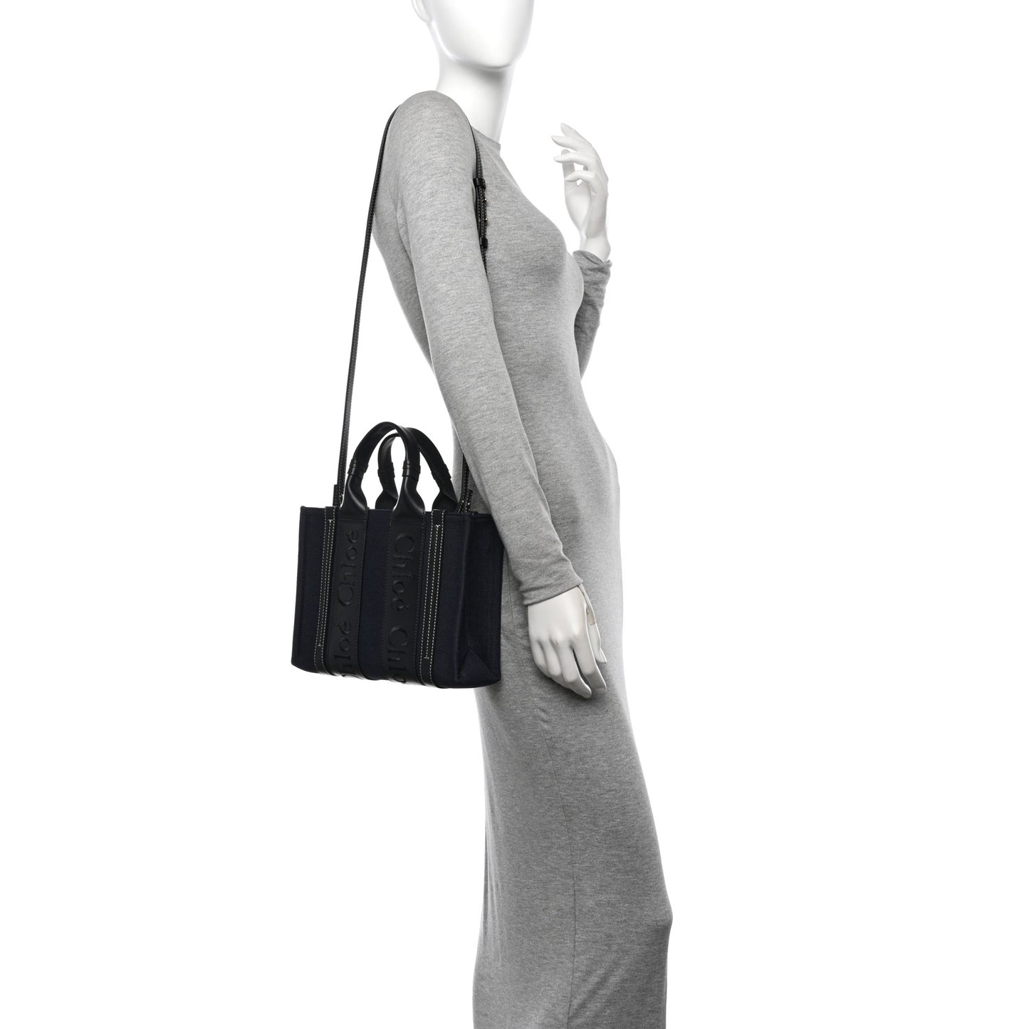 Calfskin Linen Small Woody Tote Deep Denim
