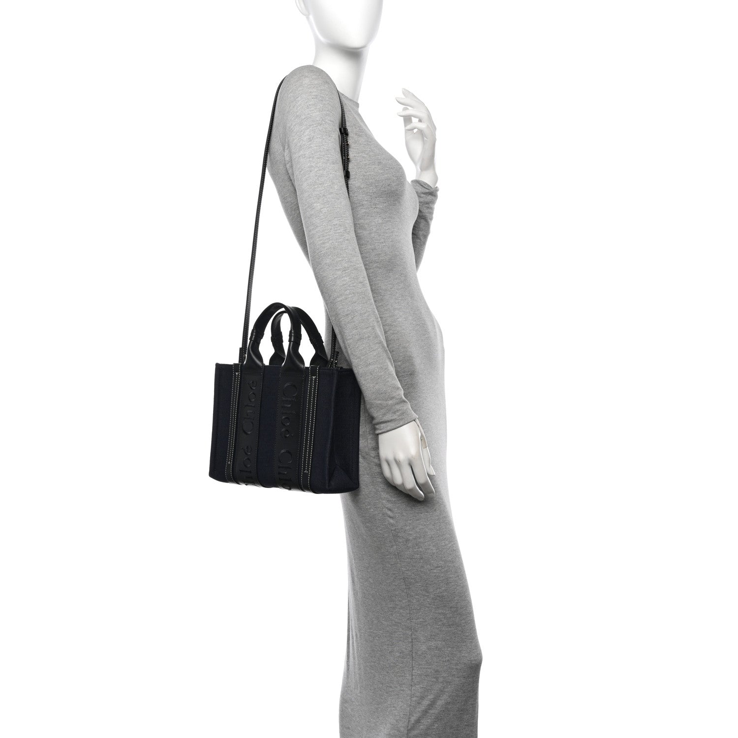 Chloe Calfskin Linen Small Woody Tote Deep Denim 2 of 10