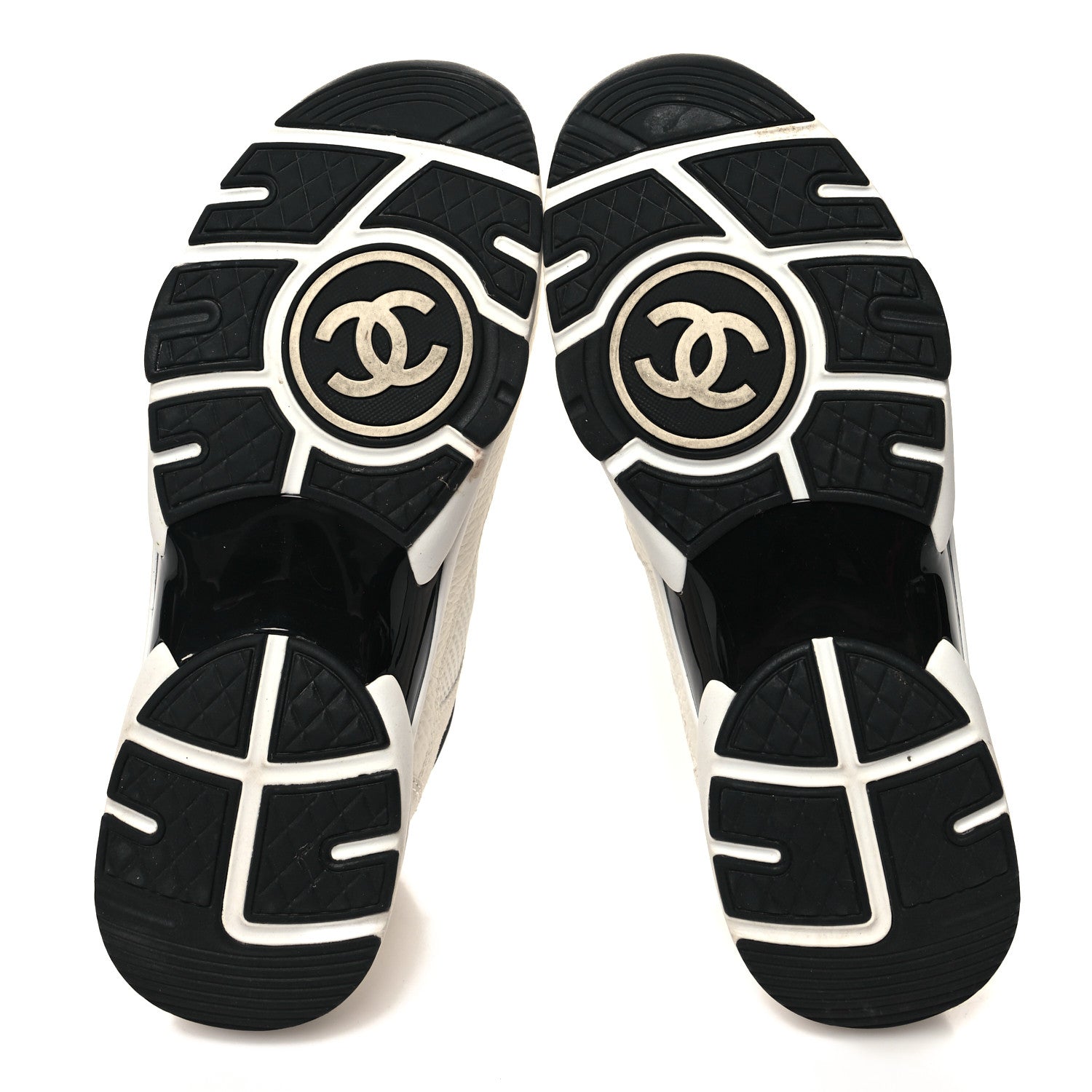 Chanel Mesh Suede Calfskin Grained Calfskin Womens CC Sneakers 39 White Black 5 of 8