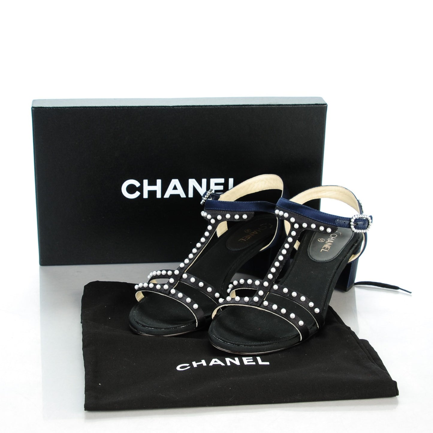 Satin Pearl Sandals 37.5 Black Navy