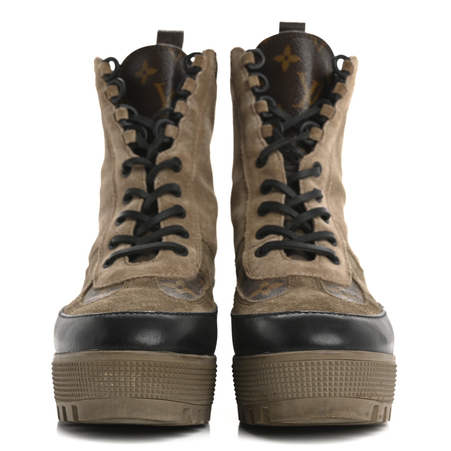 Suede Calfskin Monogram Laureate Platform Desert Boots 37.5 Taupe
