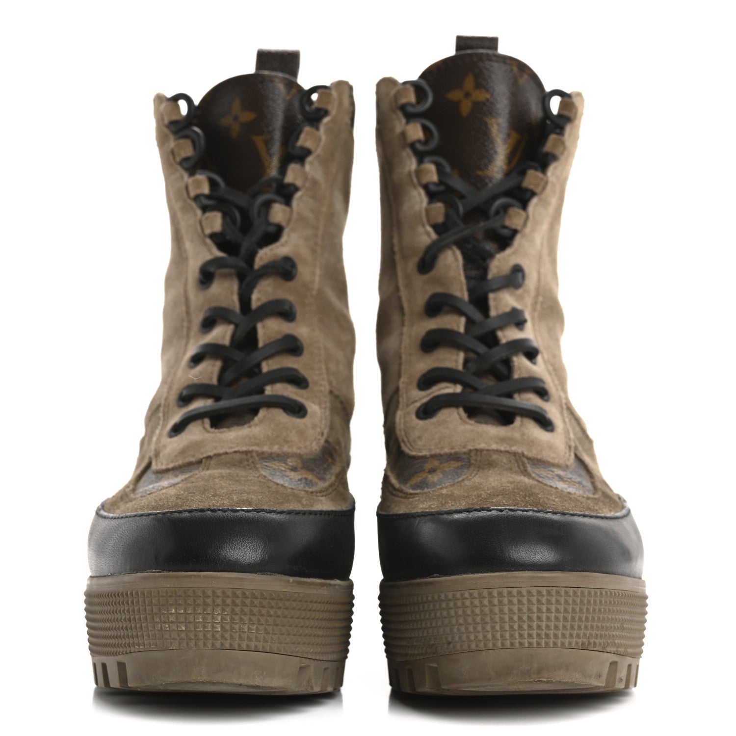 Louis Vuitton Suede Calfskin Monogram Laureate Platform Desert Boots 37.5 Taupe 3 of 17