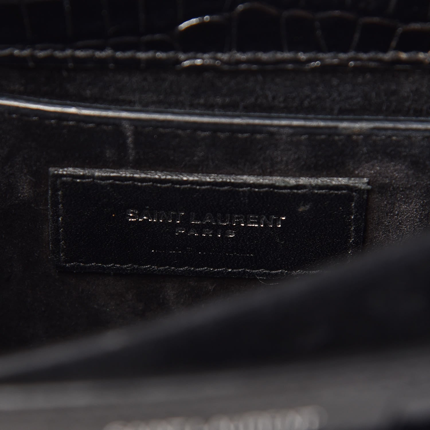 Saint Laurent Calfskin Crocodile Embossed Medium Monogram Sunset Black 8 of 11