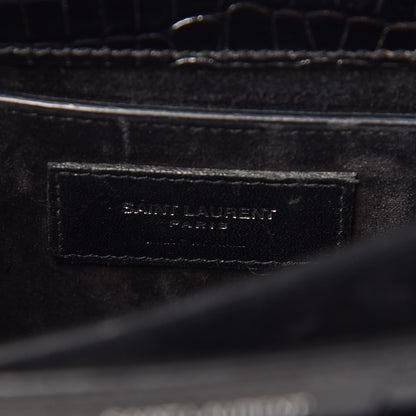 Saint Laurent Calfskin Crocodile Embossed Medium Monogram Sunset Black 8 of 11