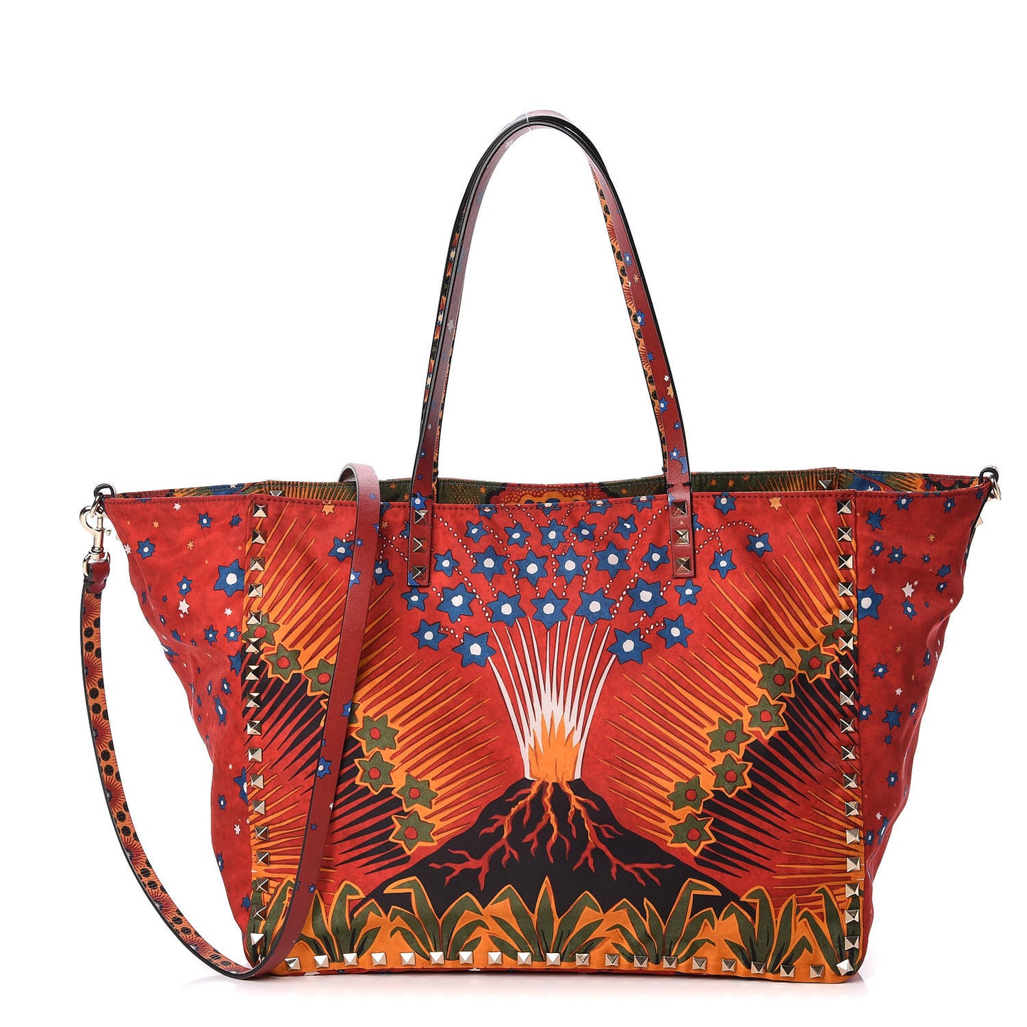 Canvas Enchanted Wonderland Medium Rockstud Reversible Tote Rosso