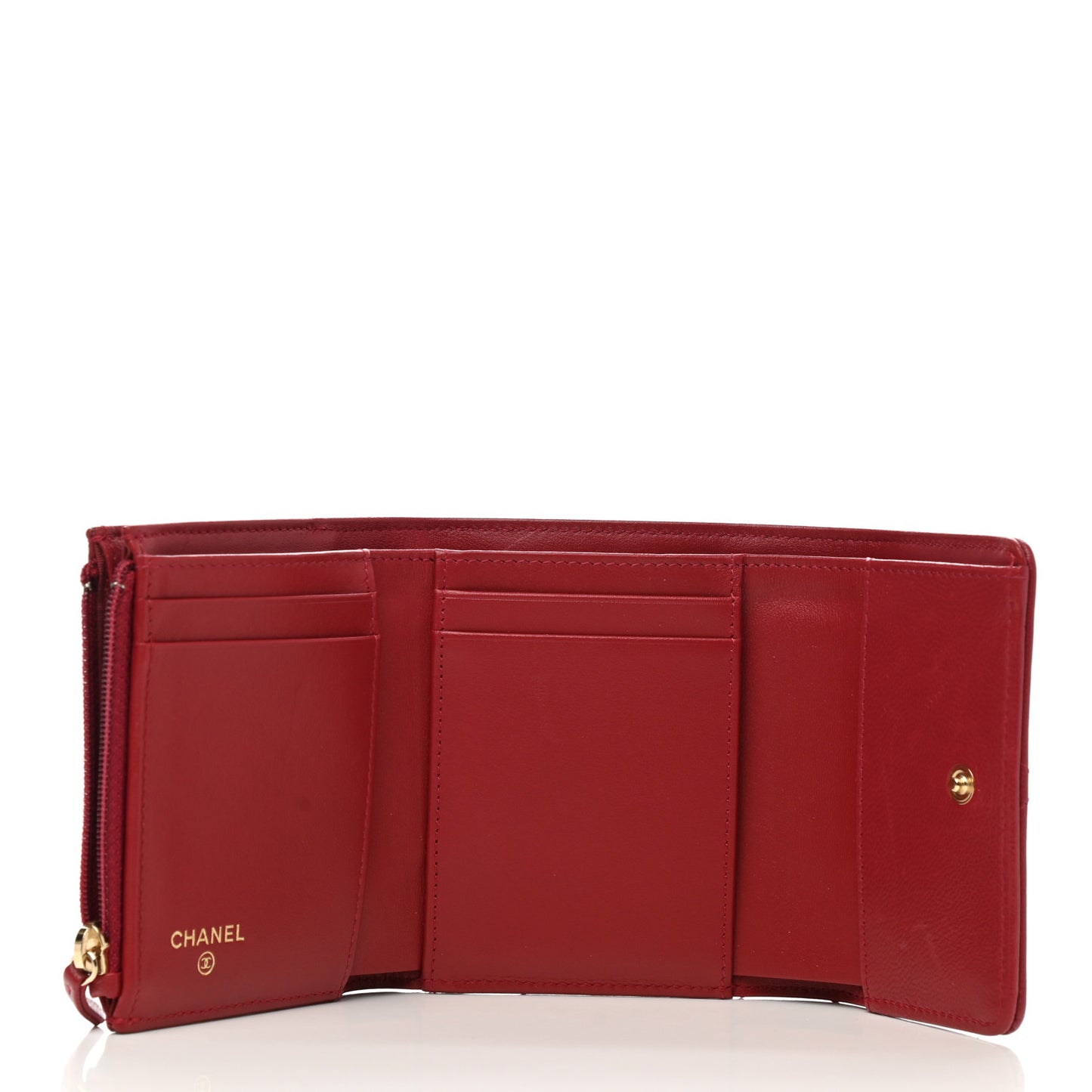 Shiny Goatskin Quilted Chanel 19 Compact Wallet Red
