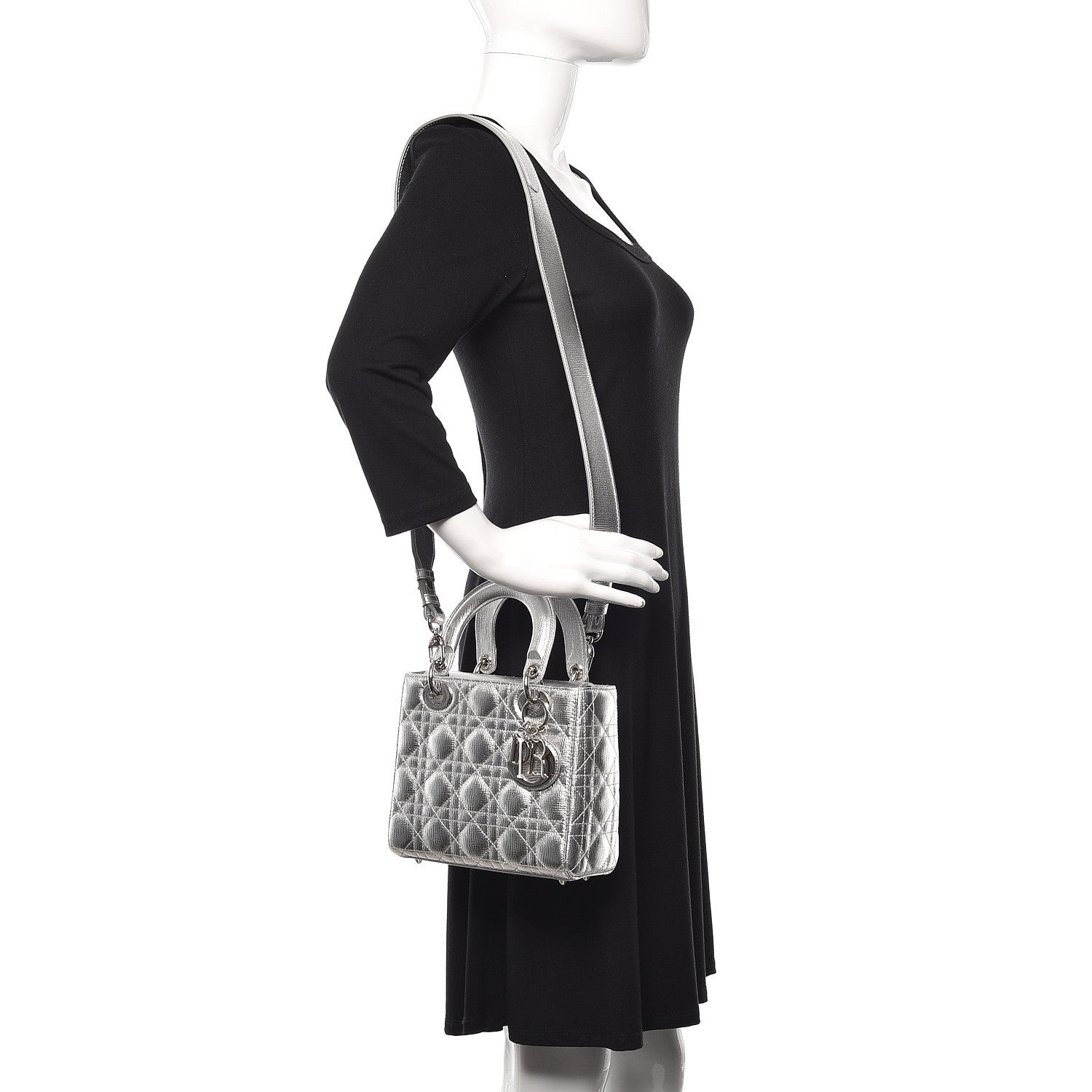 Christian Dior Metallic Grained Calfskin Cannage Small Lucky Badges My Lady Dior Silver 2 of 10