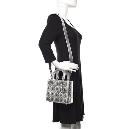 Christian Dior Metallic Grained Calfskin Cannage Small Lucky Badges My Lady Dior Silver 2 of 10