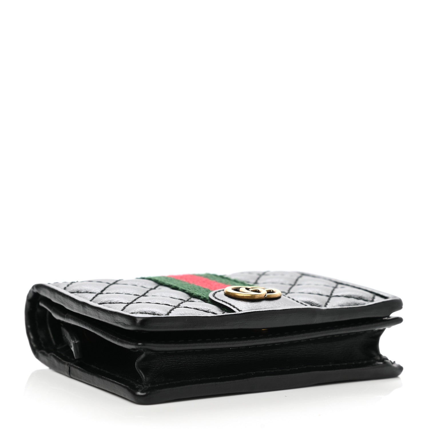 Gucci Calfskin Web Trapuntata GG Marmont Card Case Wallet Black 4 of 9