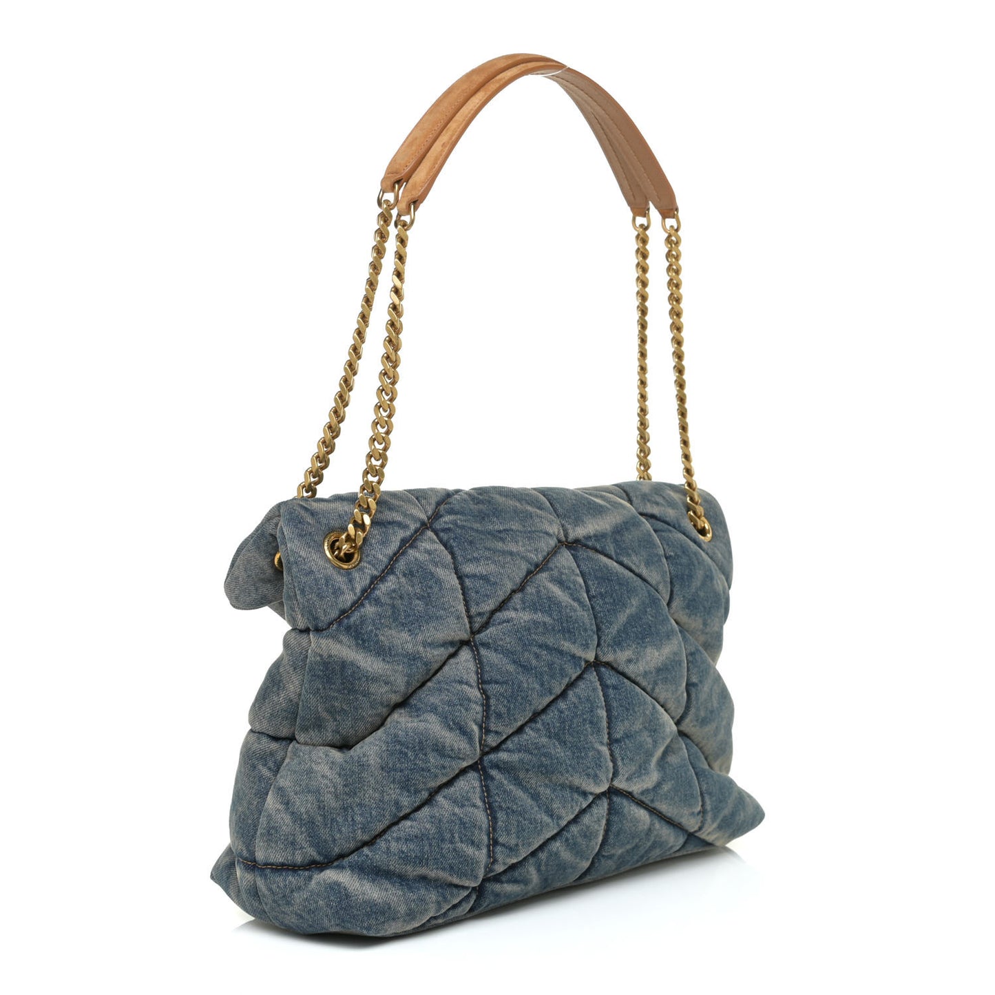 Denim Quilted Medium Loulou Puffer Monogram Chain Satchel Blue Cinnamon