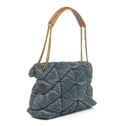 Saint Laurent Denim Quilted Medium Loulou Puffer Monogram Chain Satchel Blue Cinnamon 3 of 18