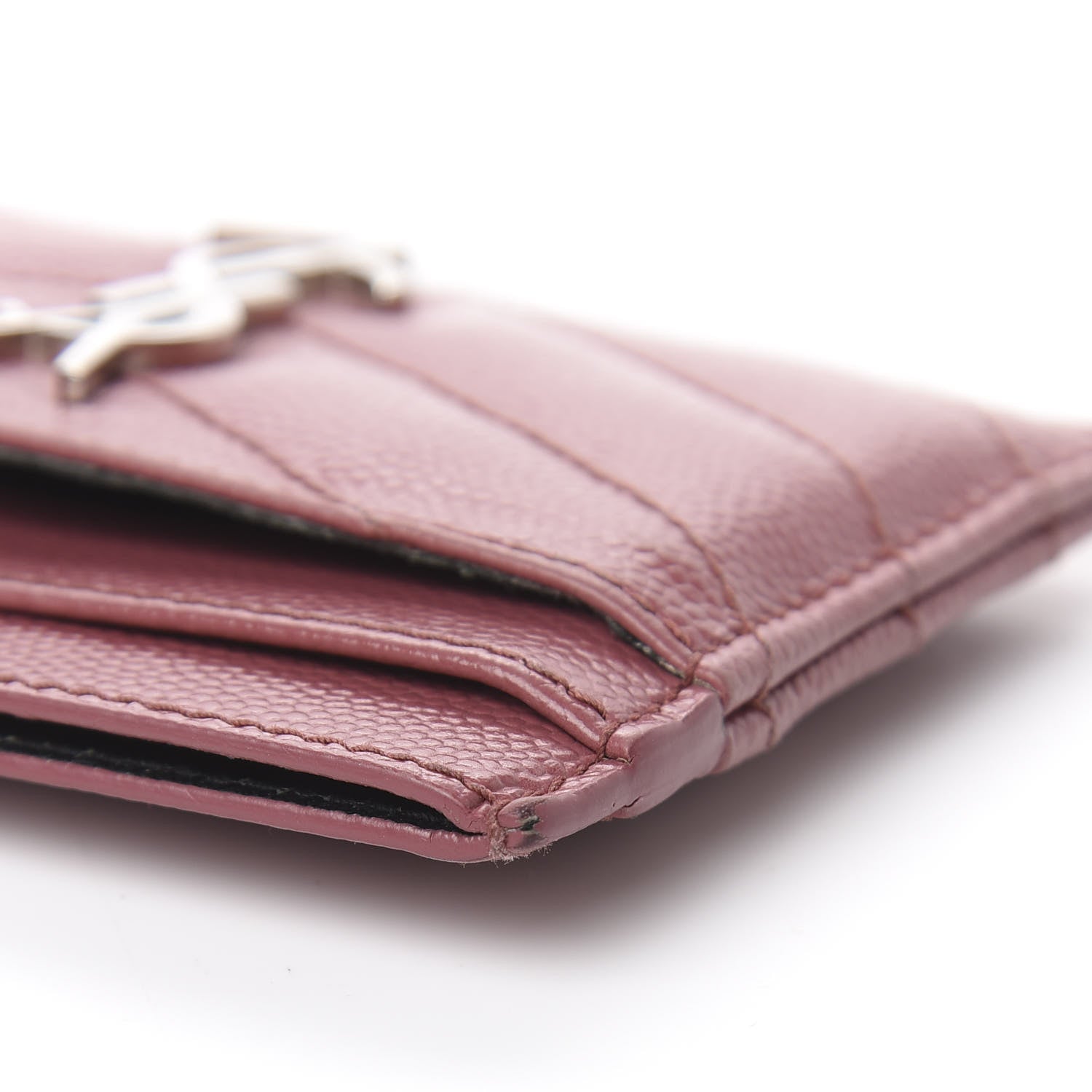 Saint Laurent Grain De Poudre Matelasse Chevron Monogram Credit Card Case Mystic Rose 9 of 12