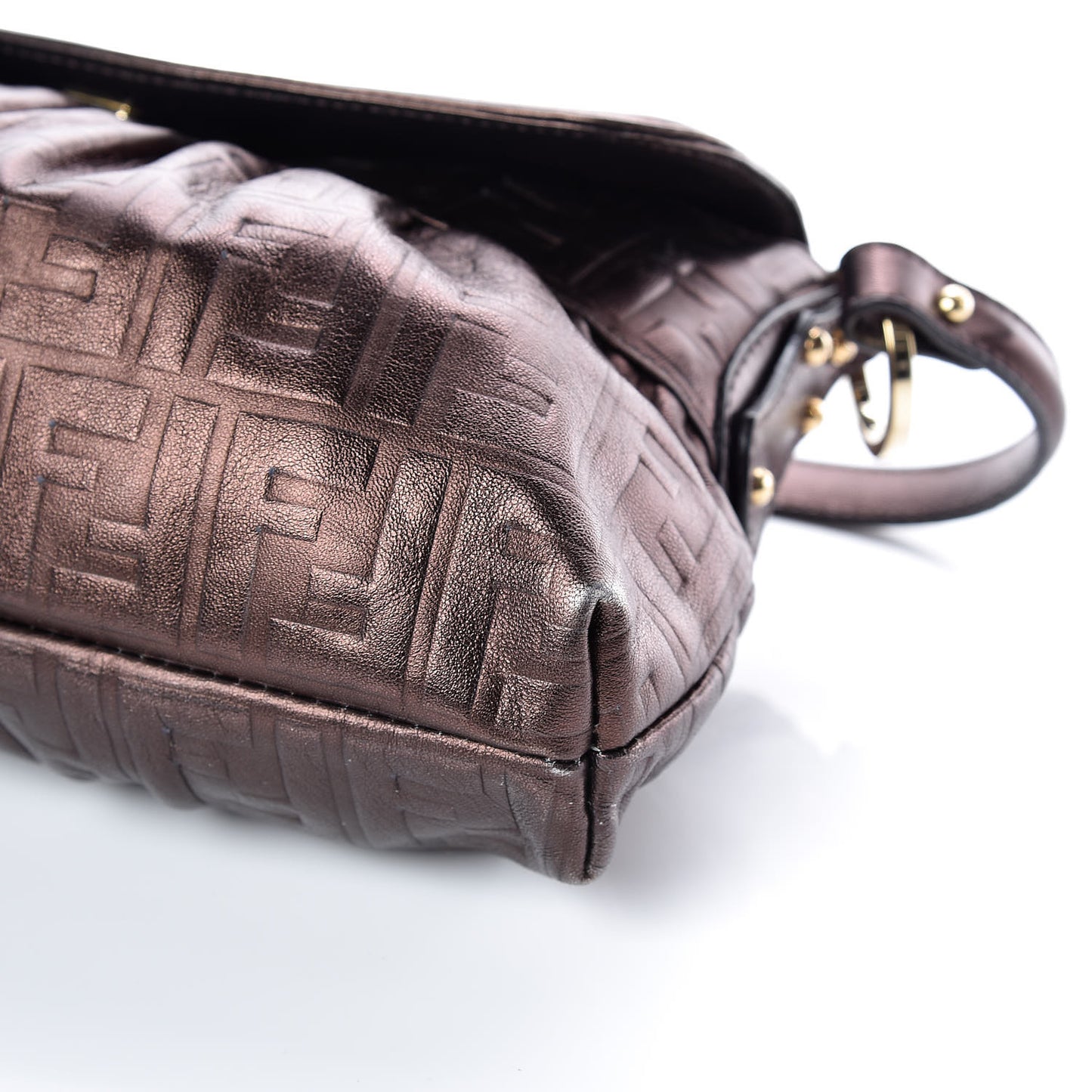 Metallic Calfskin FF Embossed Small Chef Shoulder Bag Bronze