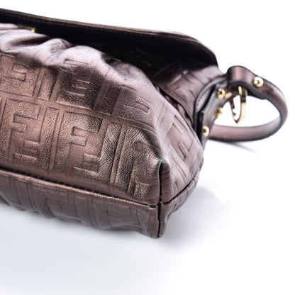 Fendi Metallic Calfskin FF Embossed Small Chef Shoulder Bag Bronze 6 of 15
