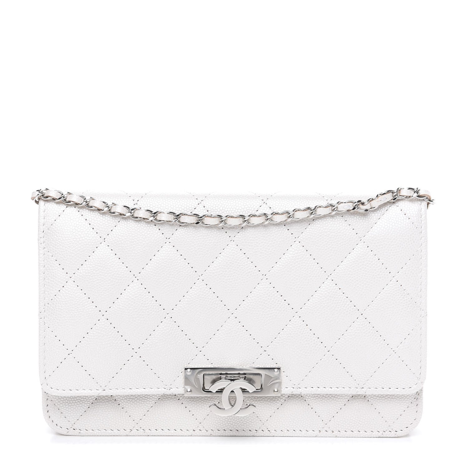 Chanel Iridescent Caviar Quilted Golden Class Wallet On Chain WOC White 1 of 10