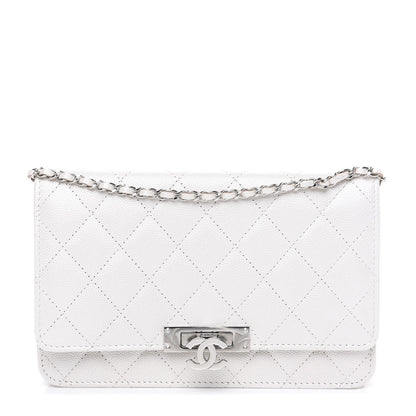 Chanel Iridescent Caviar Quilted Golden Class Wallet On Chain WOC White 1 of 10