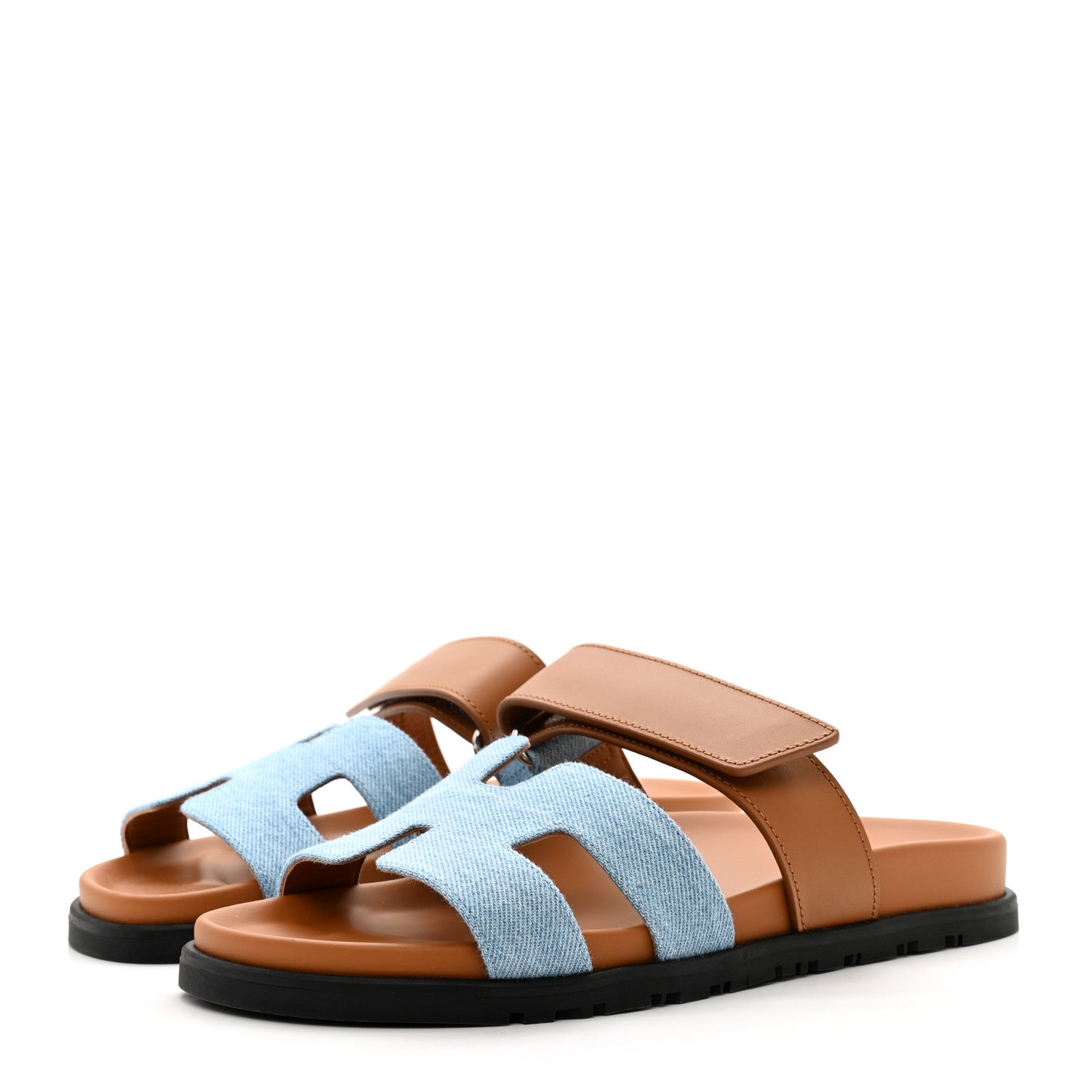 Hermes Denim Calfskin Womens Chypre Sandals 37.5 Bleu Clair Naturel 3 of 8
