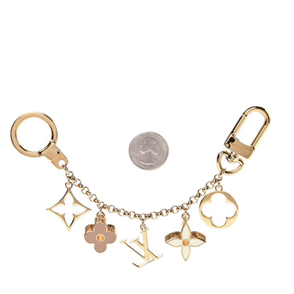 Louis Vuitton Brass Enamel Fleur De Monogram Bag Charm Chain Gold 2 of 3
