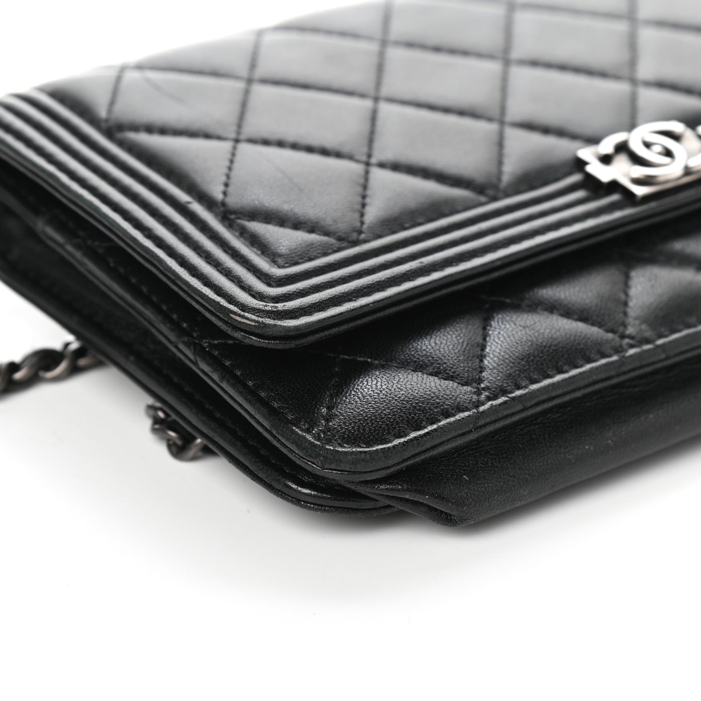 Lambskin Quilted Boy Wallet On Chain WOC Black