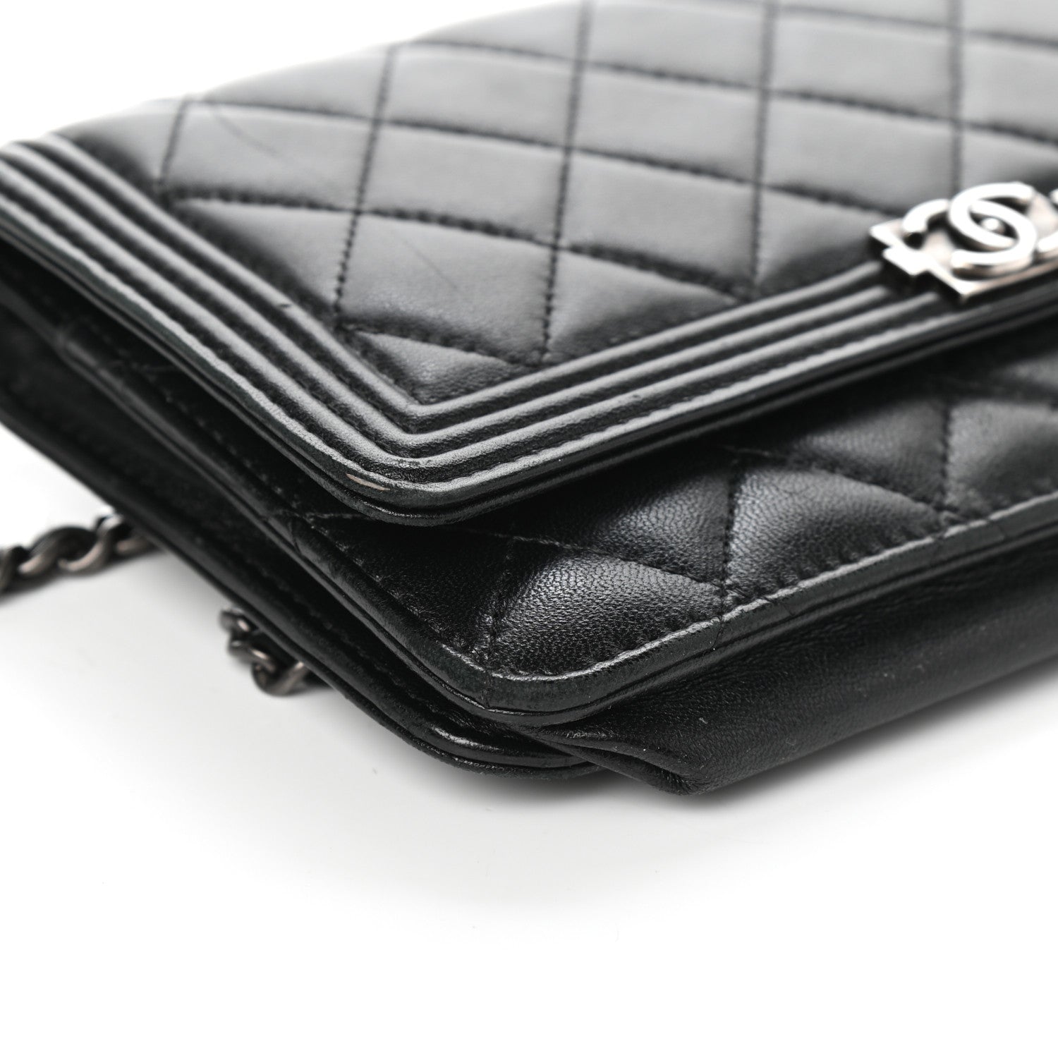 Chanel Lambskin Quilted Boy Wallet On Chain WOC Black 10 of 11