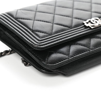 Chanel Lambskin Quilted Boy Wallet On Chain WOC Black 10 of 11
