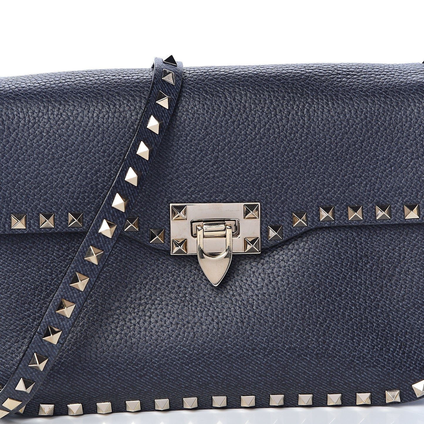 Pebbled Calfskin Medium Rockstud Flap Saddle Bag Deep Denim