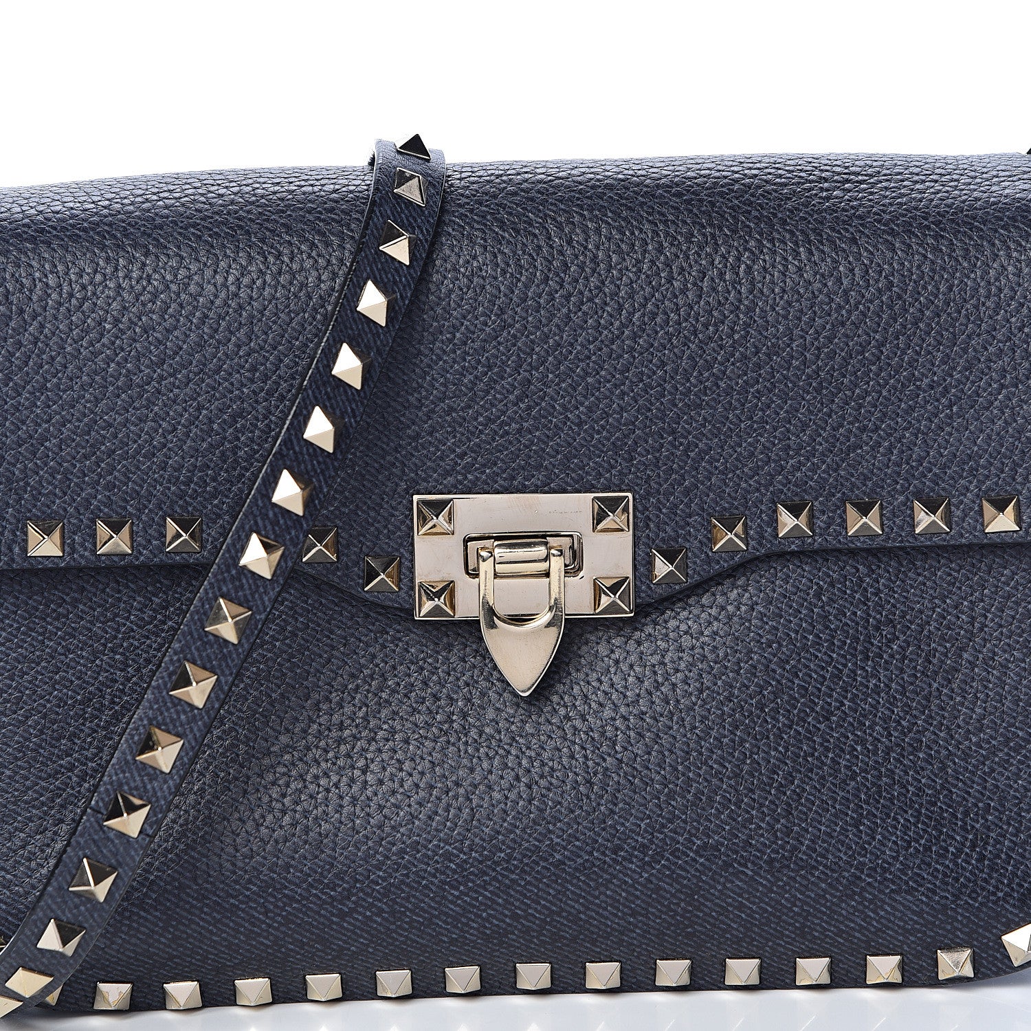 Valentino Garavani Pebbled Calfskin Medium Rockstud Flap Saddle Bag Deep Denim 7 of 11