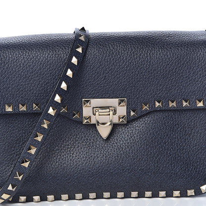 Valentino Garavani Pebbled Calfskin Medium Rockstud Flap Saddle Bag Deep Denim 7 of 11